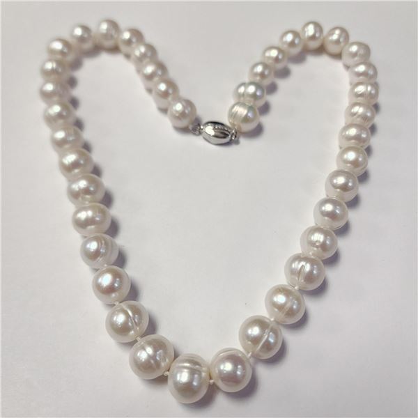 SILVER FRESH WATER PEARL AND CZ 19" NECKLACE