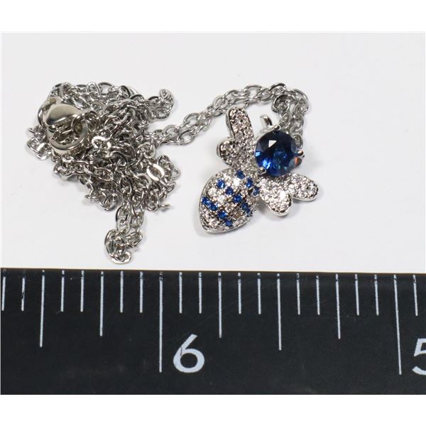 NEW BLUE BEE RHINESTONE PENDANT WITH CHAIN
