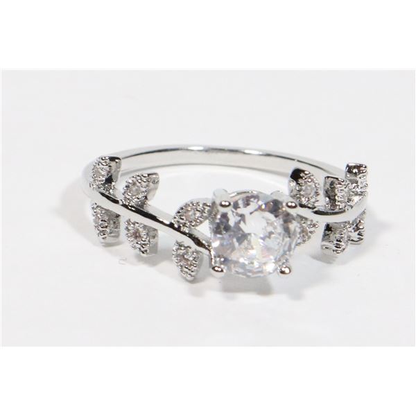 NEW SIZE 7 SILVER TONE CUBIC ZIRCONIA LEAF RING