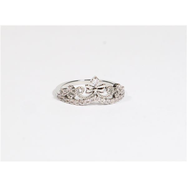 NEW SIZE 10 SILVER TONE ZIRCONIA CROWN RING