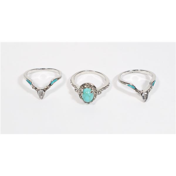 NEW 3PC SIZE 7 RHINESTONE STACKABLE RING SET