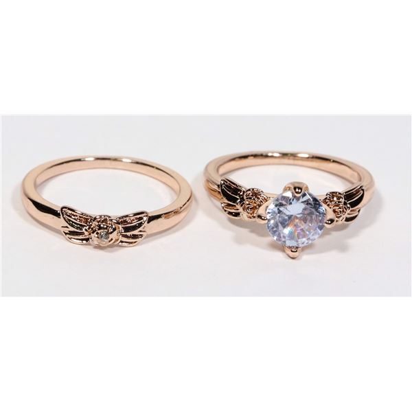 NEW SIZE 7 2PC ROSE GOLD TONE ROSE DESIGN RING