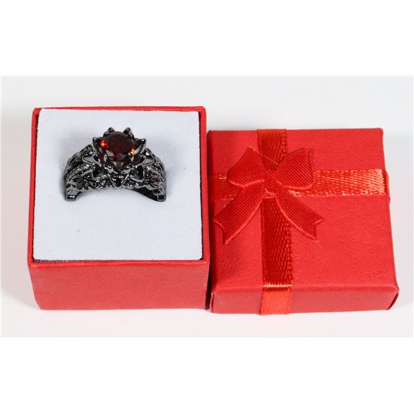 NEW 3 PIECE RED RHINESTONE SIZE 7 STACKING RINGS