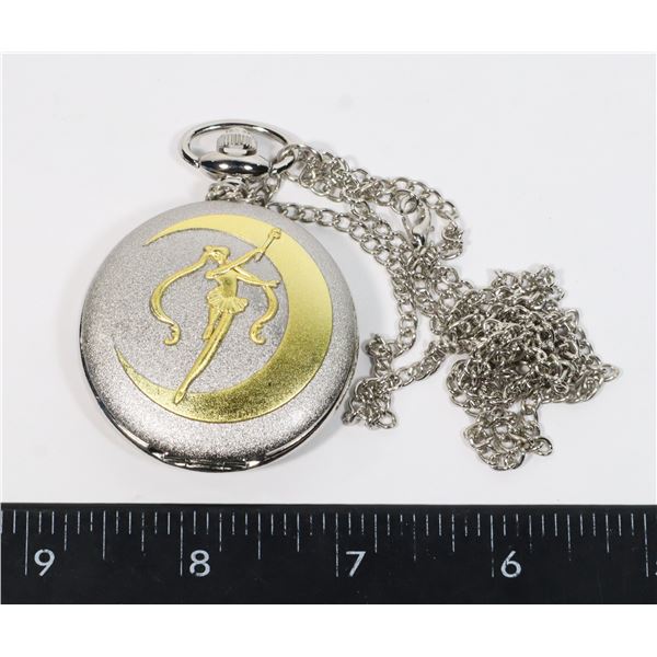 NEW SAILOR MOON SILVER TONE POCKET WATCH AND