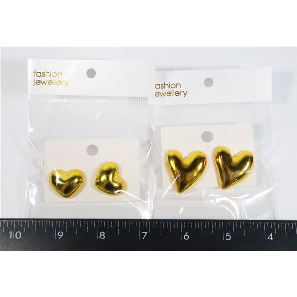 2 NEW PAIRS YELLOW OF HEART DESIGN STUD EARRINGS