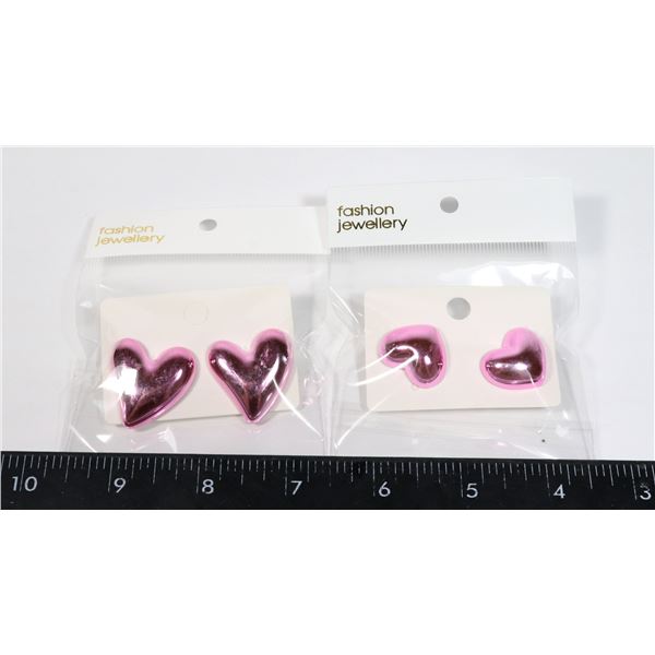 2 NEW PAIRS BUBBLE GUM PINK OF HEART DESIGN STUD