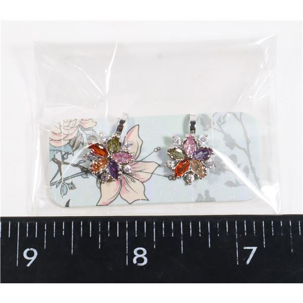 NEW SILVER TONE RHINESTONE FLOWER DESIGN CLIP ON