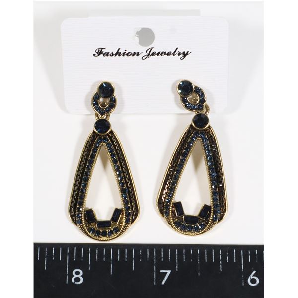 NEW NAVY BLUE RHINESTONE TEAR DROP DANGLE