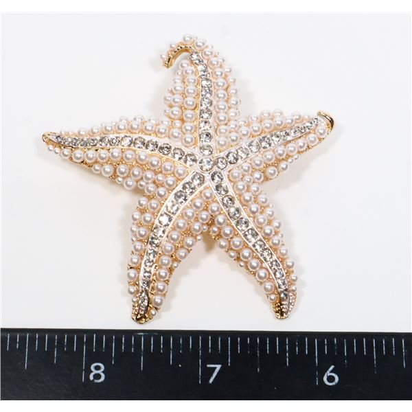 NEW LARGE RHINESTONE FAUX PEARL STARFISH BROOCH
