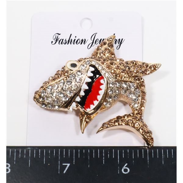 NEW RHINESTONE SHARK BROOCH/PENDANT