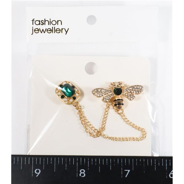 NEW BEE TASSEL CHAIN RHINESTONE BROOCH