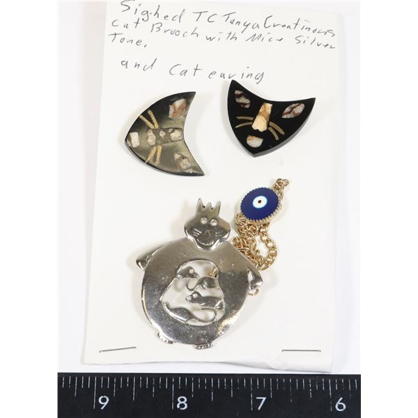 STAMPED TC TANYA CREATIONS CAT BROOCH WITH