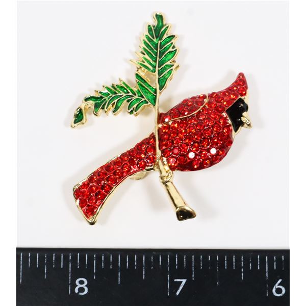 NEW RHINESTONE CARDINAL BROOCH
