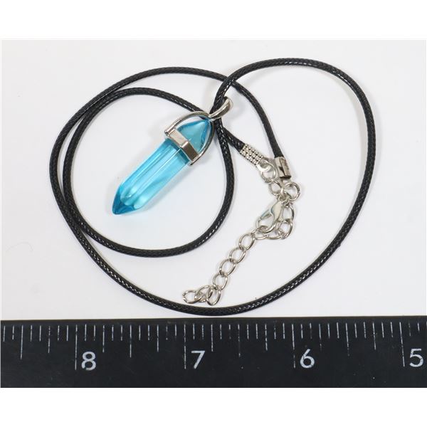 NEW SYNTHETIC  CLEAR BLUE HEXAGONAL STONE PENDANT