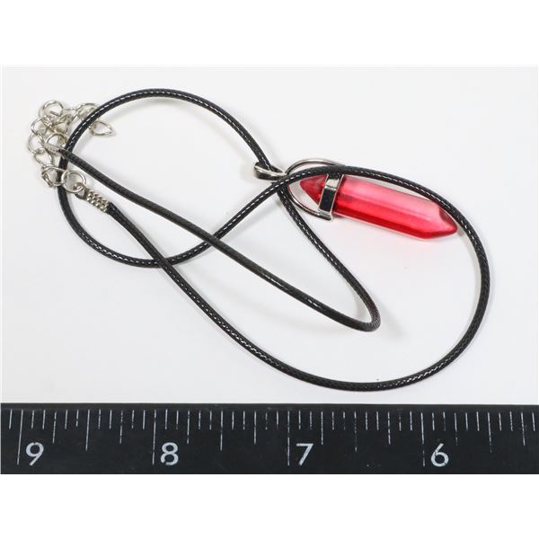 NEW SYNTHETIC CLEAR RED HEXAGONAL STONE PENDANT