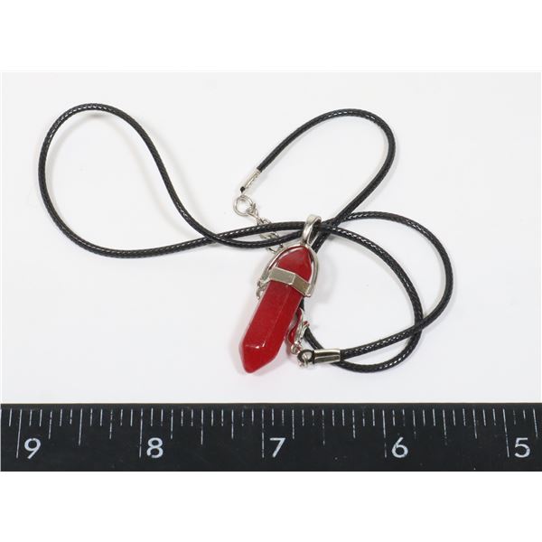 NEW SYNTHETIC CHERRY RED HEXAGONAL STONE PENDANT