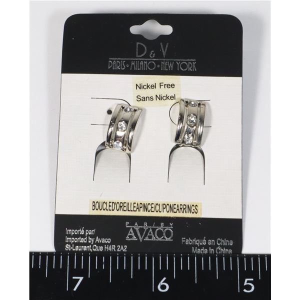 D & V AVACO CLIP ON SILVER TONE EARRINGS