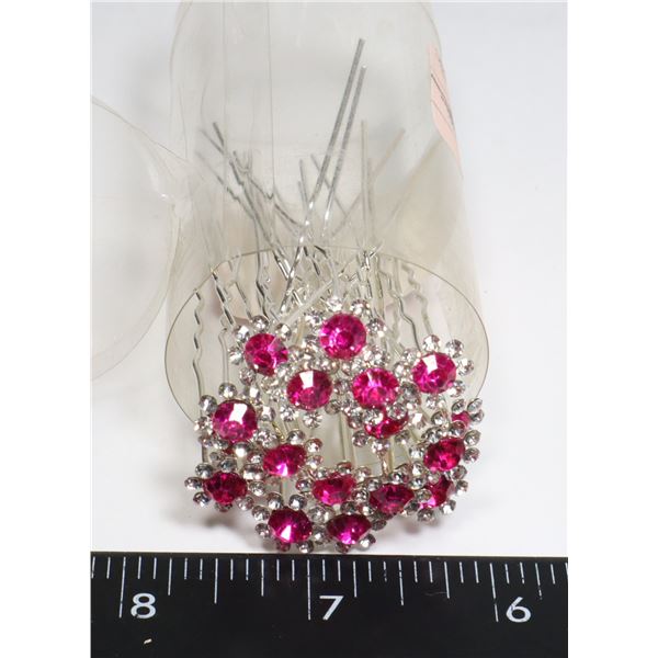 NEW FUCHSIA AND CLEAR RHINESTONE FLOWER HAIR PINS