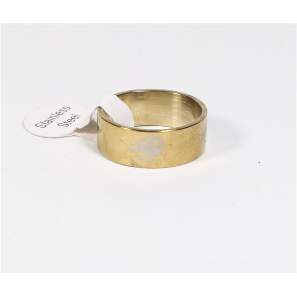 NEW GOLD TONE FIRE DESIGN SIZE 6.5 STAINLESS STEEL