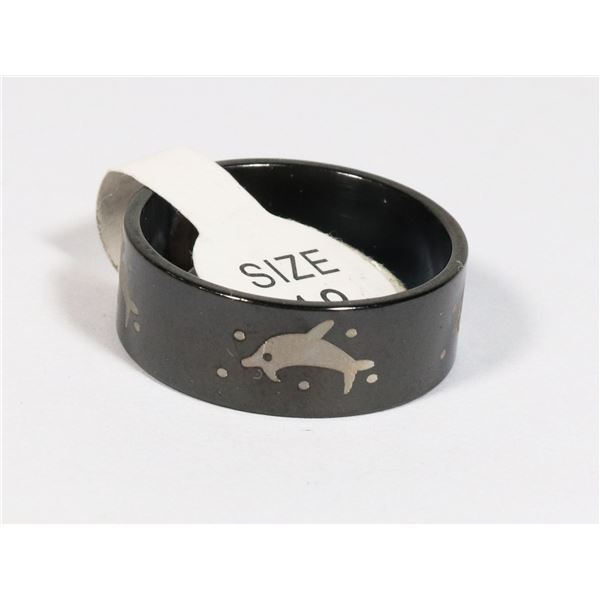 NEW BLACK TONE DOLPHIN DESIGN SIZE 7.5 STAINLESS