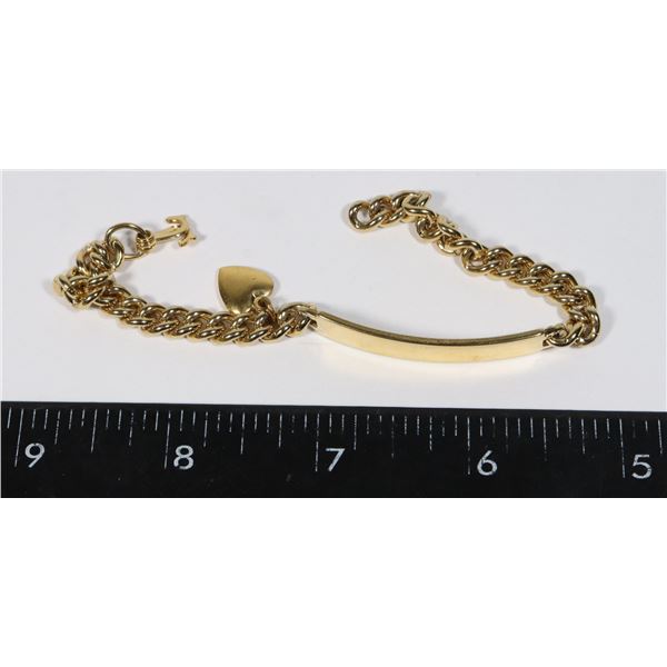 GOLD TONE ID BRACELET HAS A HEART CHARM