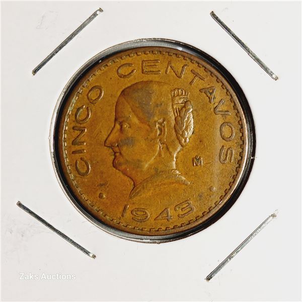 1943 Mexico 5 Centavos Coin