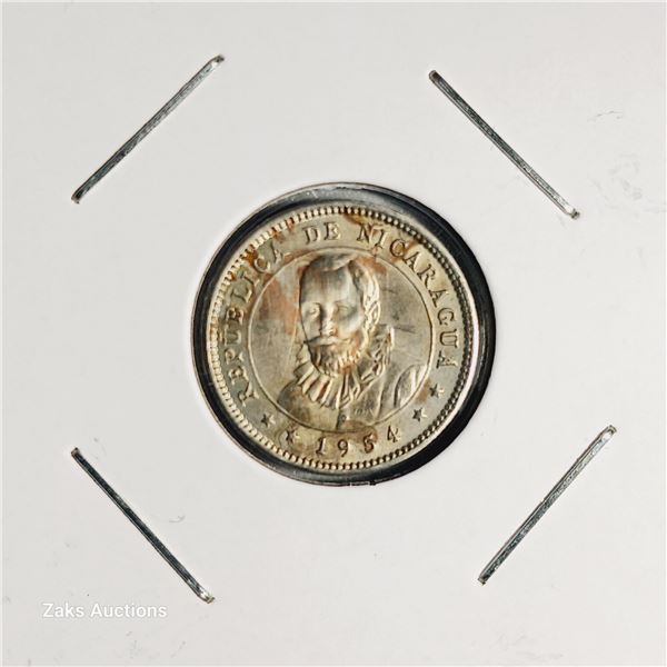 1954 Nicaragua 25 Centavos Coin