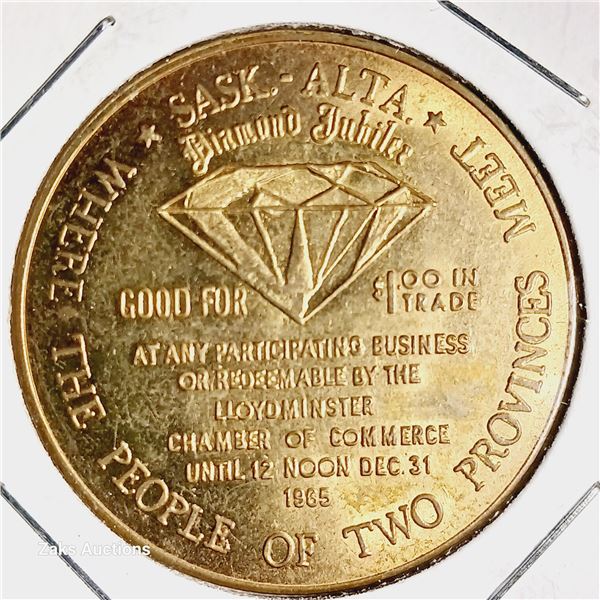 1965 Sask. - Alta. Lloydminster Diamond Jubilee Trade Dollar Coin