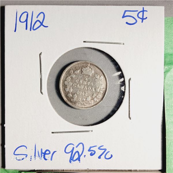1911 Canada 5 Cent Coin - .925 Silver
