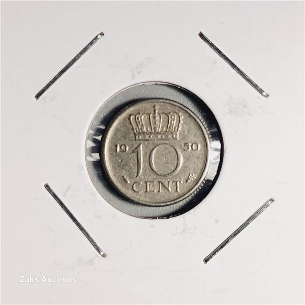 1950 Netherlands 10 Cent Coin