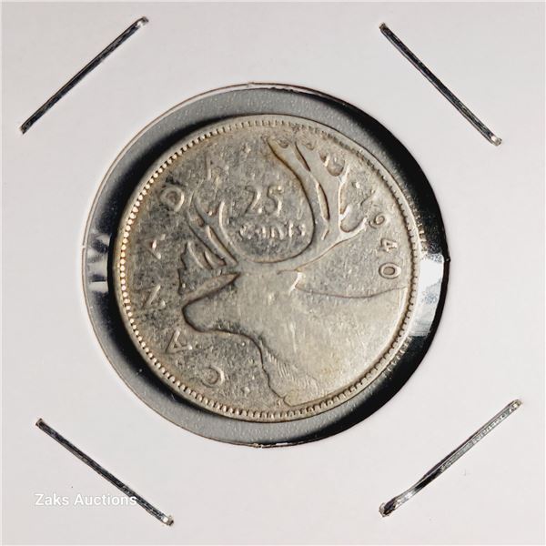 1940 Canada 25 Cent Coin - .800 Silver