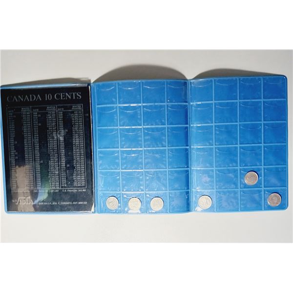 Canada 10 Cent Coin Blue Book & Five 10 Cent Coins - Dates; 1969, 1971, 1972, 1974, 1977