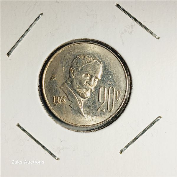 1974 Mexico 20 Centavos Coin