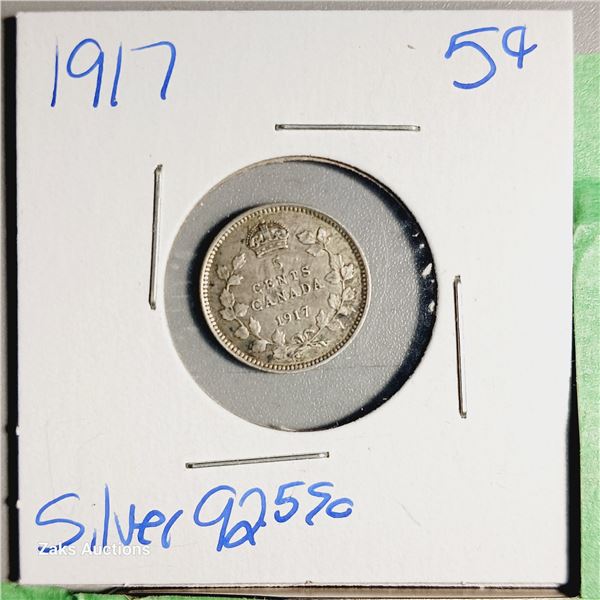 1917 Canada 5 Cent Coin - .925 Silver