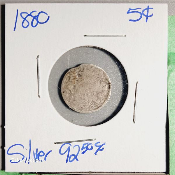 1880 Canada 5 Cent Coin - .925 Silver
