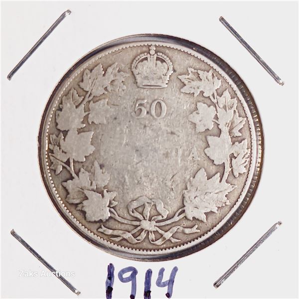 1914 Canada 50 Cent Coin - .925 Silver