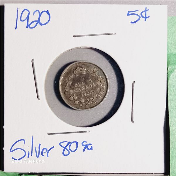 1920 Canada 5 Cent Coin - .925 Silver