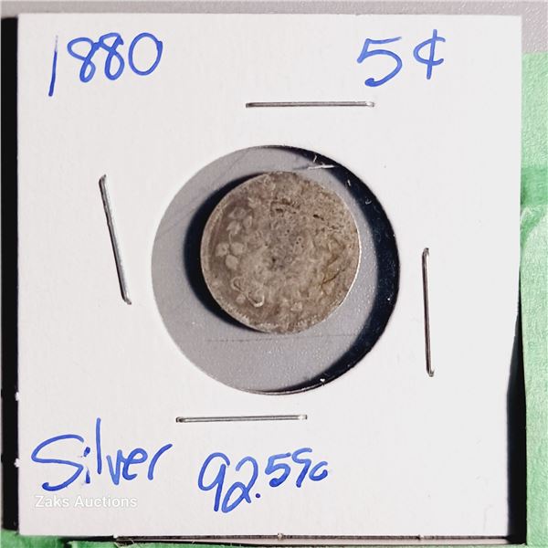 1880 Canada 5 Cent Coin - .925 Silver