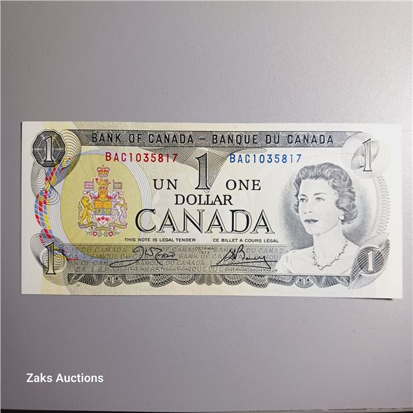 UNC 1973 Bank of Canada $1 Dollar Banknote