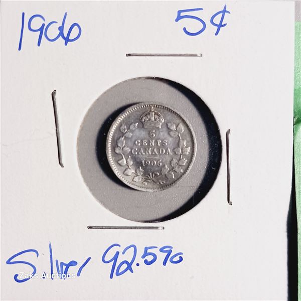 1906 Canada 5 Cent Coin - .925 Silver