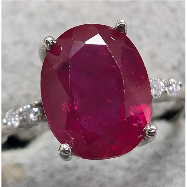 14K WHITE GOLD 2G NATURAL RUBY 1.6CT & LAB DIAMOND 0.06CT  RING (~SIZE 6.5)
