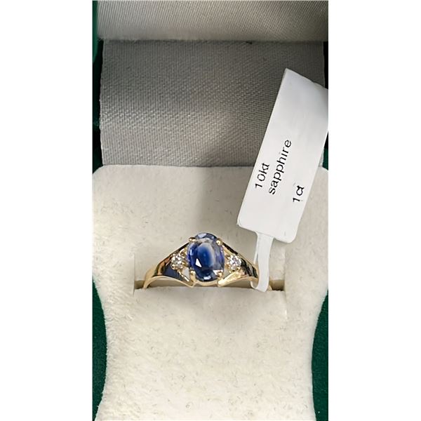 10K YELLOW GOLD 1.3G NATURAL SAPPHIRE 1CT & LAB DIAMOND 0.05CT   RING (~SIZE 6.5)