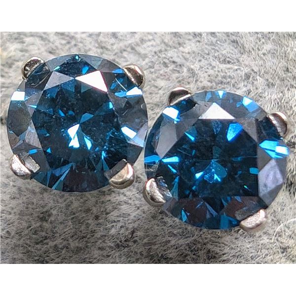 14K WHITE GOLD 0.69G LAB BLUE DIAMOND 0.9CT  EARRINGS