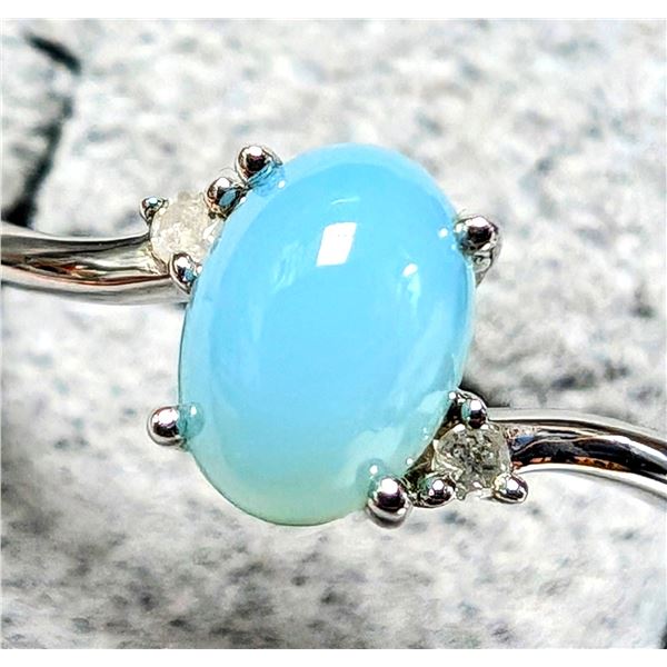 SILVER CHALCEDONY AND DIAMOND 0.02CT  RING