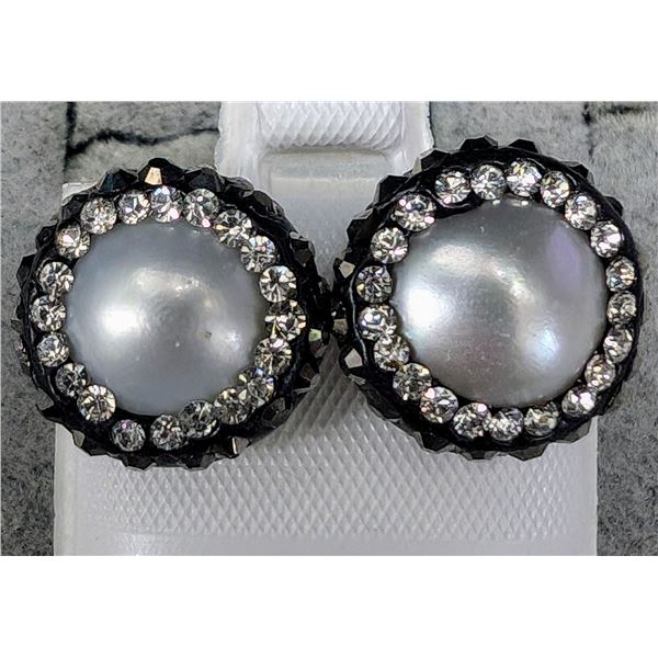 SILVER PEARL AND MARCASITE  EARRINGS