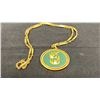 Image 2 : GOLD OPAL RUBY JADE PALM TREE LARGE ROUND PENDANT NECKLACE LONG