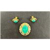 Image 1 : GOLD JADE SIAM DRAGON BROOCH ANTIQUE SCREWBACK EARRINGS SET
