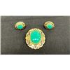 Image 2 : GOLD JADE SIAM DRAGON BROOCH ANTIQUE SCREWBACK EARRINGS SET