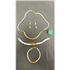 Image 1 : PEARL CORAL JADE NECKLACE EARRINGS BRACELET SET ADJUSTABLE JADE RING