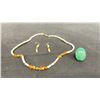 Image 2 : PEARL CORAL JADE NECKLACE EARRINGS BRACELET SET ADJUSTABLE JADE RING